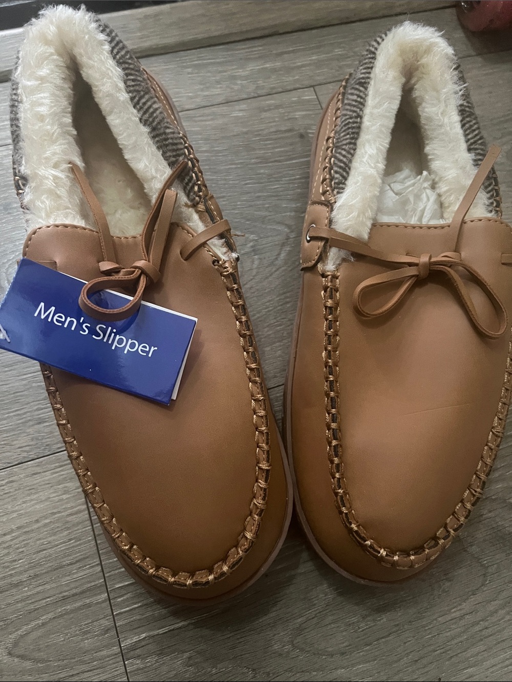 Men's Faux-Leather Moccasin Slippers in Brown